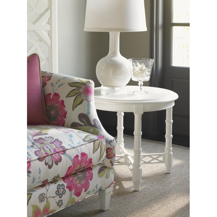 White Round Transitional Wood Lamp Table