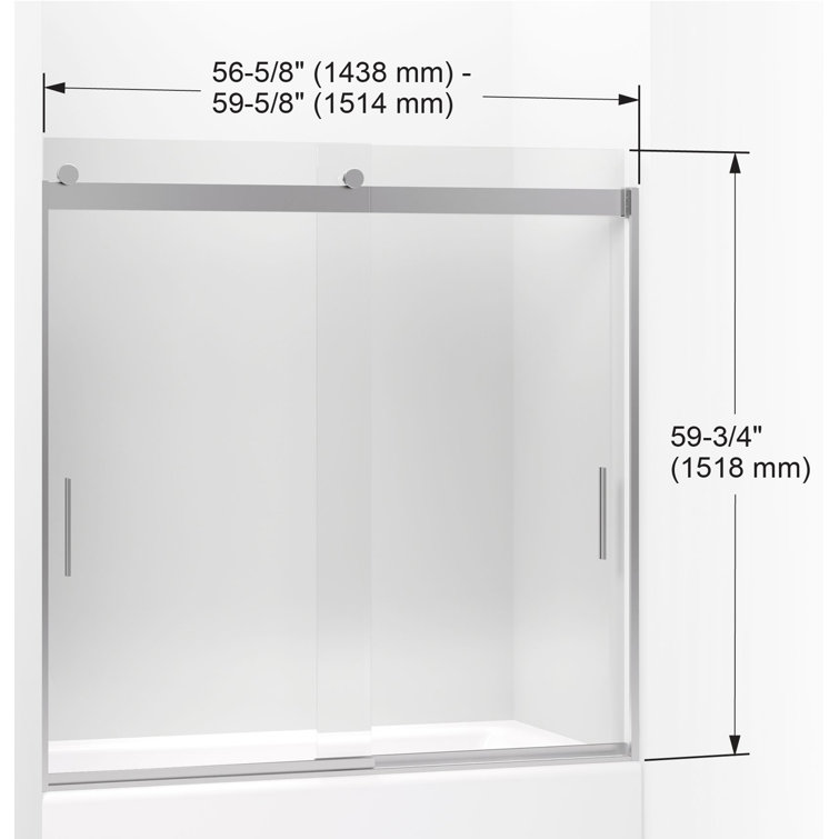 Bright Silver Frameless Sliding Bath Door with Clear Glass