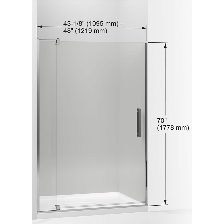 Revel 48'' x 70'' Frameless Pivot Shower Door in Bright Polished Silver