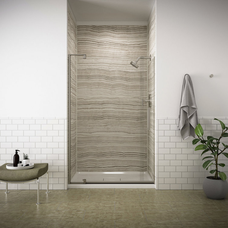 Revel 48'' x 70'' Clear Glass Pivot Shower Door with Anodized Brushed Nickel Frame