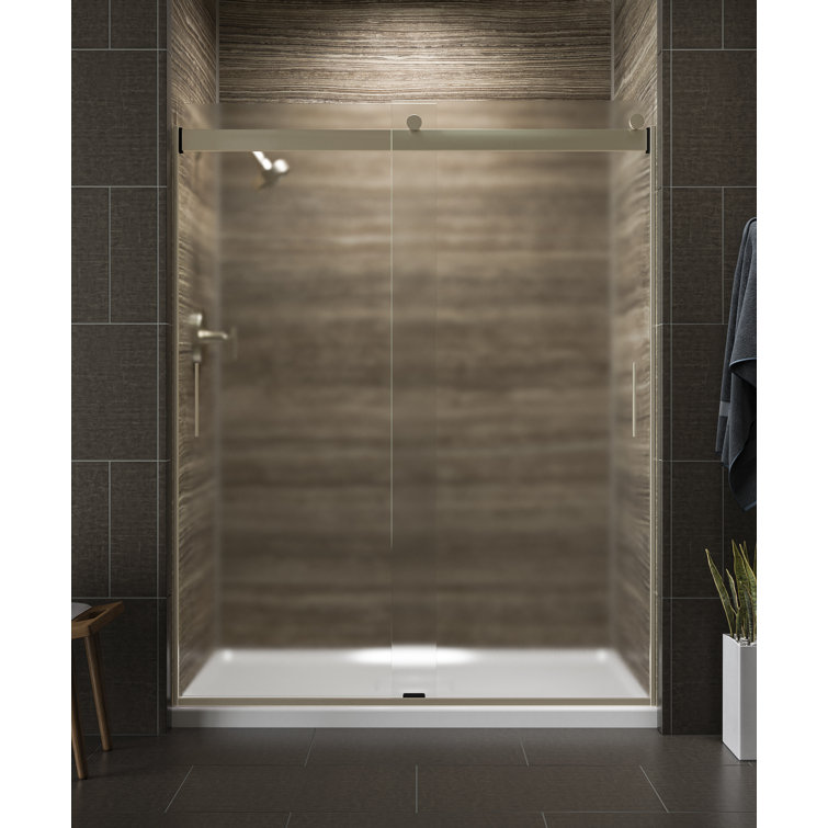 Levity 74" Anodized Brushed Bronze Sliding Shower Door with Frosted Glass