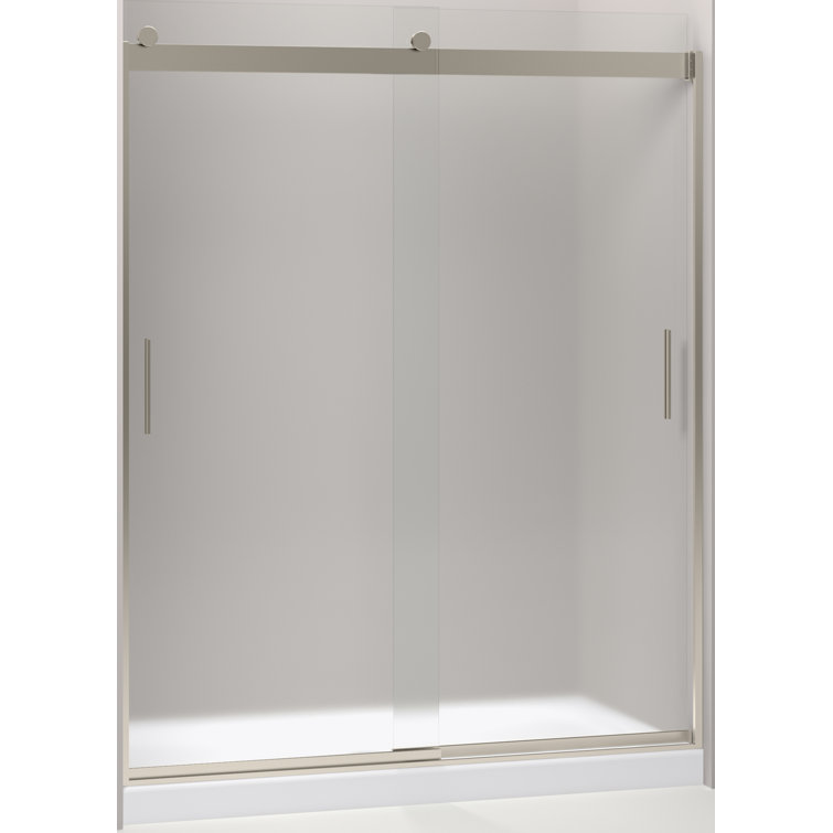 Levity 74" Frameless Sliding Shower Door in Clear Glass with Anodized Brushed Bronze Frame