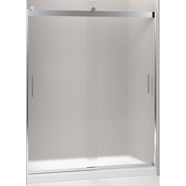 Levity Bright Silver Frameless Sliding Shower Door with Frosted Glass