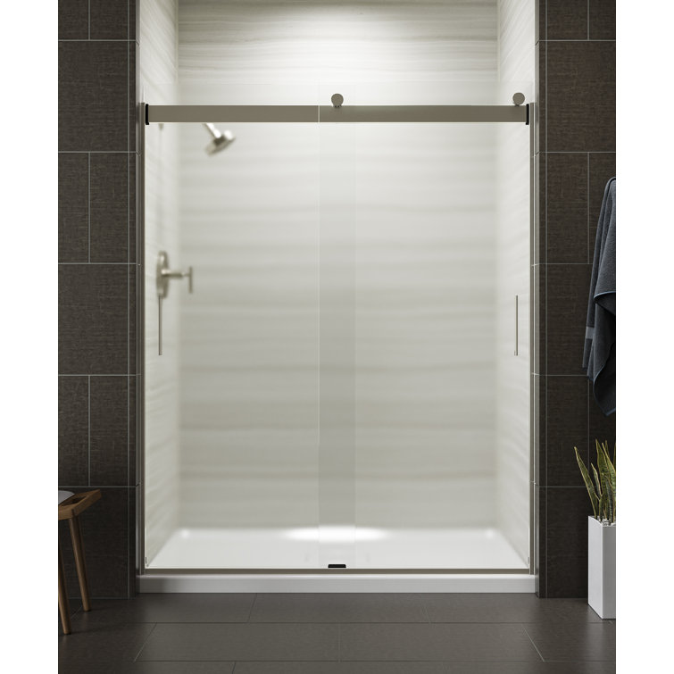 Levity Matte Nickel Frameless Sliding Shower Door with Frosted Glass