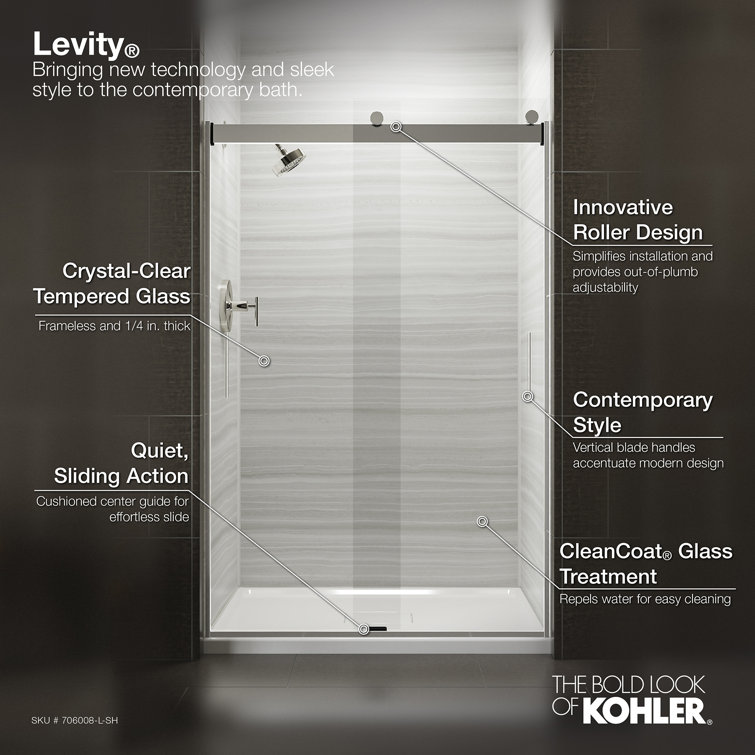 Modern Anodized Dark Bronze Frameless Sliding Shower Door with Frosted Glass