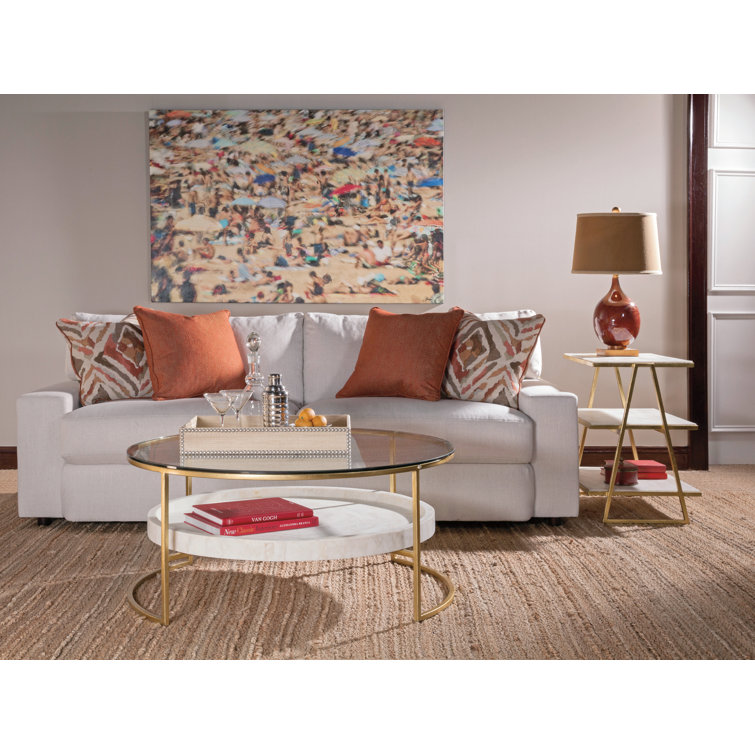 Cumulus Gold Foil 41" Round Glass Cocktail Table with Crystal Shelf