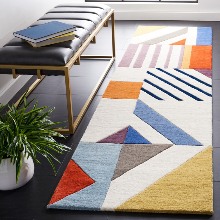 Ivory Square Tufted Handmade Wool Rug with Non-Slip Feature