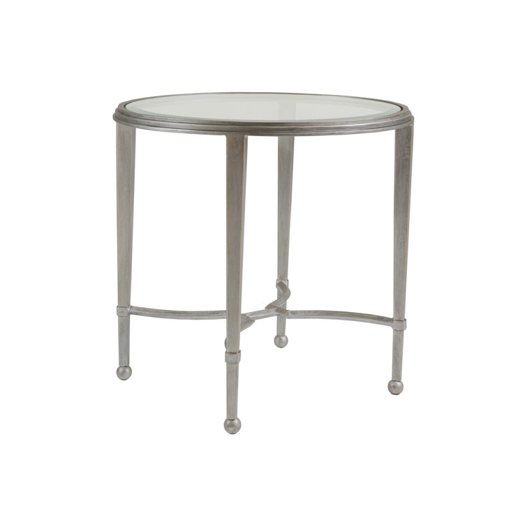 Argento Silver Round Metal and Glass End Table
