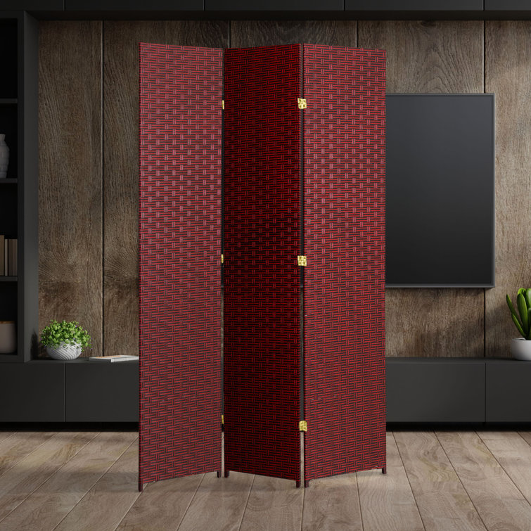 Red and Black 7 Ft Tall Woven Fiber 8-Panel Room Divider