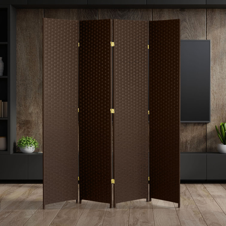 Tall Dark Mocha Woven Fiber 4-Panel Room Divider