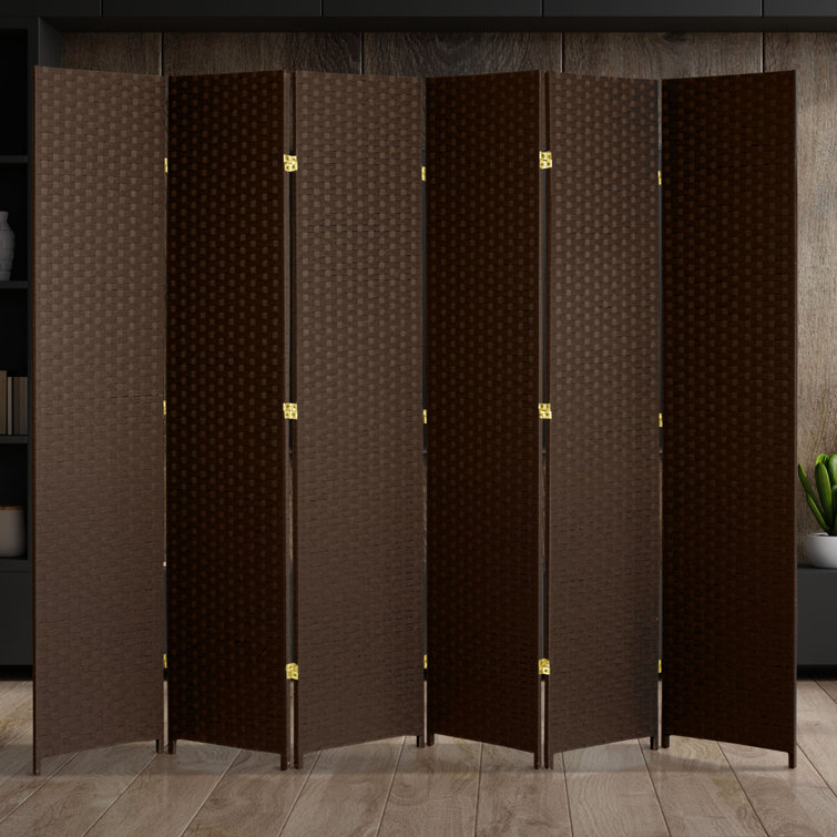Dark Mocha 7 Ft Tall Woven Fiber Folding Room Divider with 6 Panels