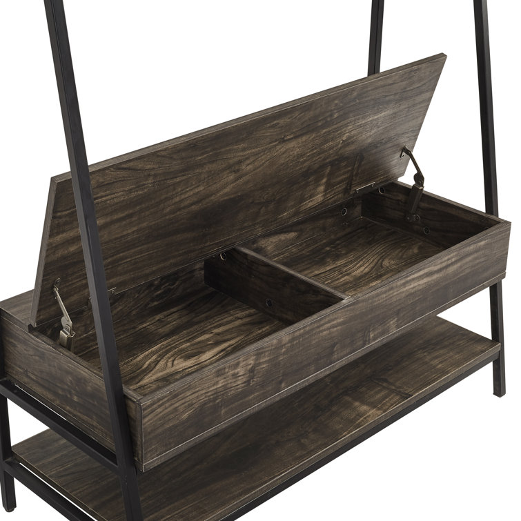 Jacobsen Industrial Brown Ash and Matte Black Hall Tree with Storage