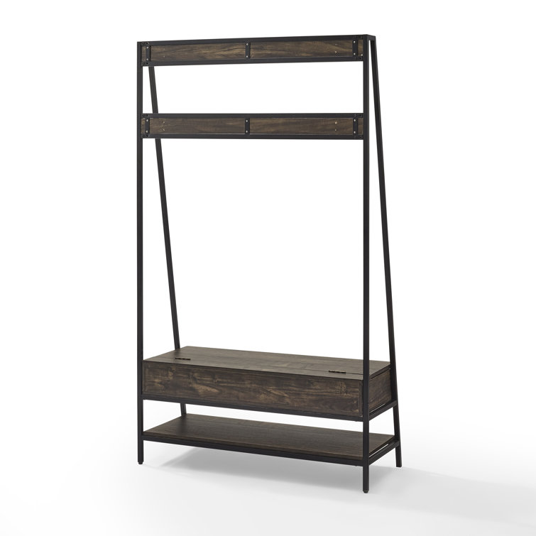 Jacobsen Industrial Brown Ash and Matte Black Hall Tree with Storage