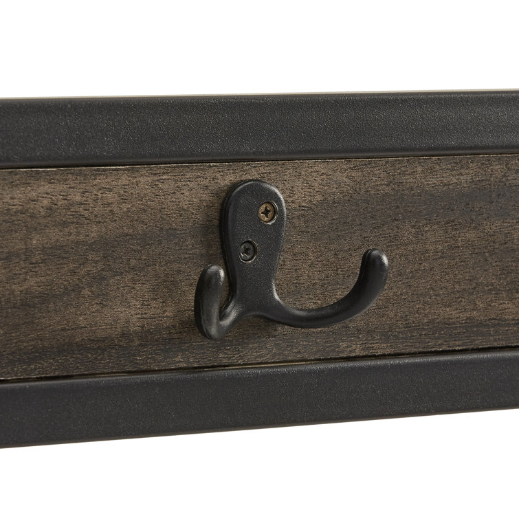 Jacobsen Industrial Brown Ash and Matte Black Hall Tree with Storage