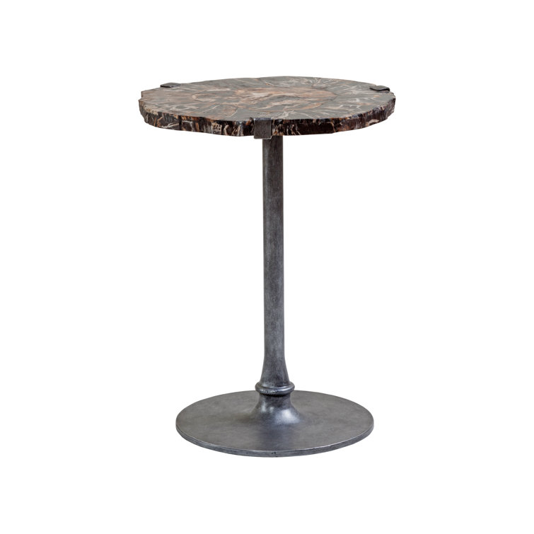 Transitional Kane 20" Round Black & Brown Wood-Metal Spot Table
