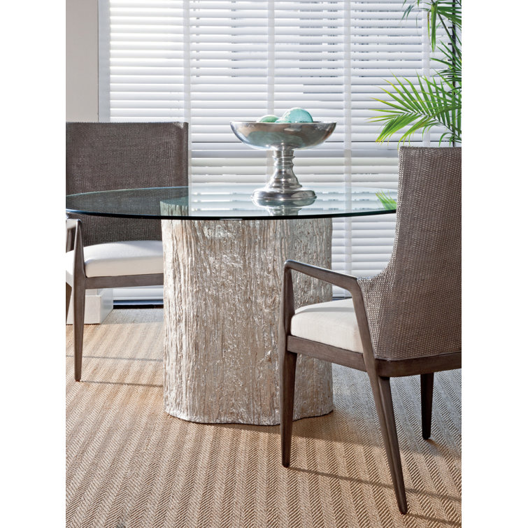 Transitional Silver Leaf 56" Round Glass-Top Dining Table