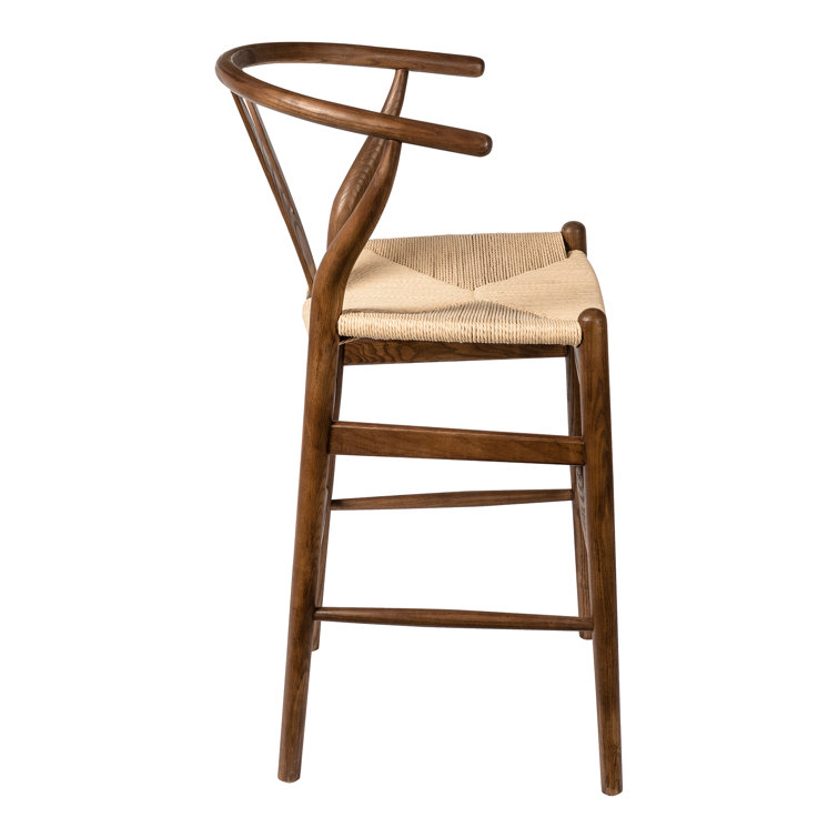 Walnut and Natural Woven Seat Counter Stool