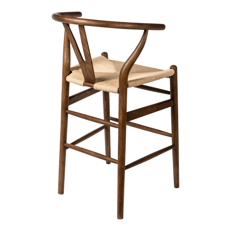 Walnut and Natural Woven Seat Counter Stool