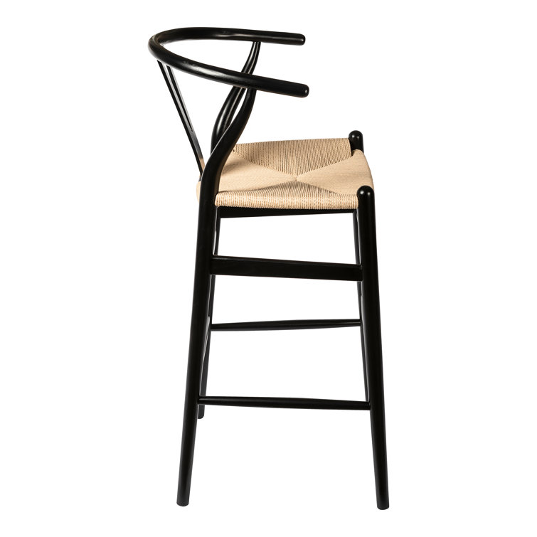 Black and Natural Wood Counter Stool with Wicker Seat
