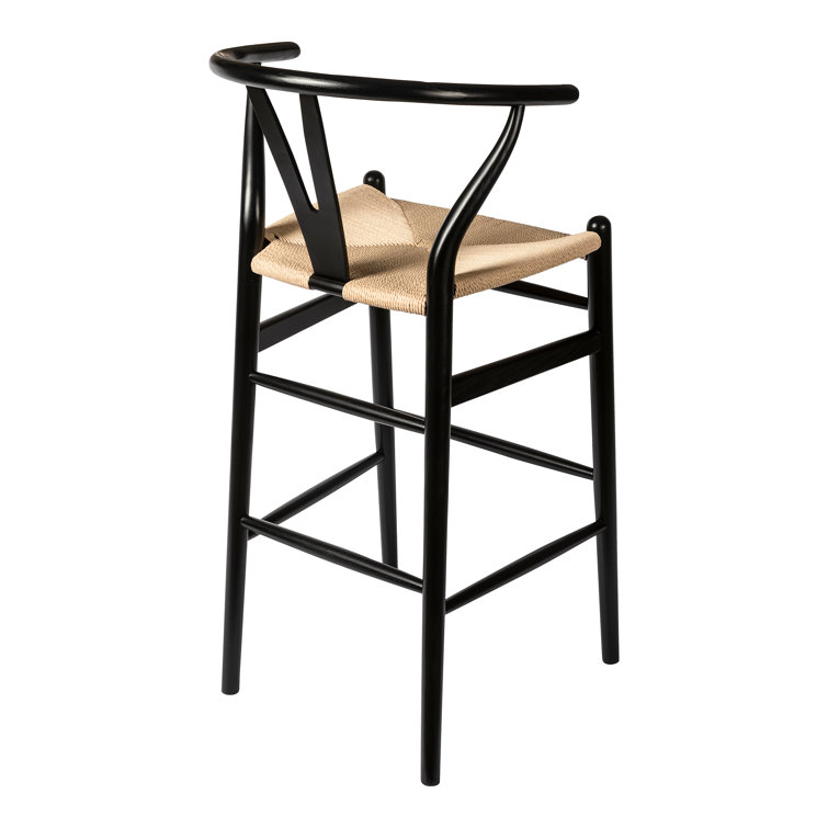 Black and Natural Wood Counter Stool with Wicker Seat