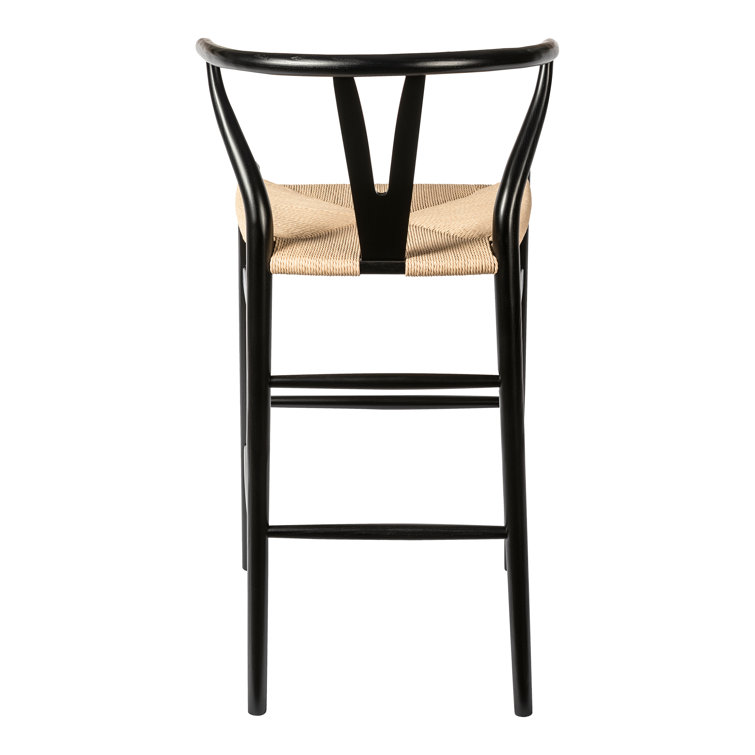 Black and Natural Wood Counter Stool with Wicker Seat