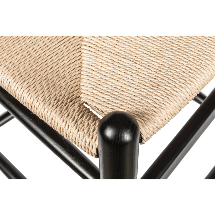 Black and Natural Wood Counter Stool with Wicker Seat