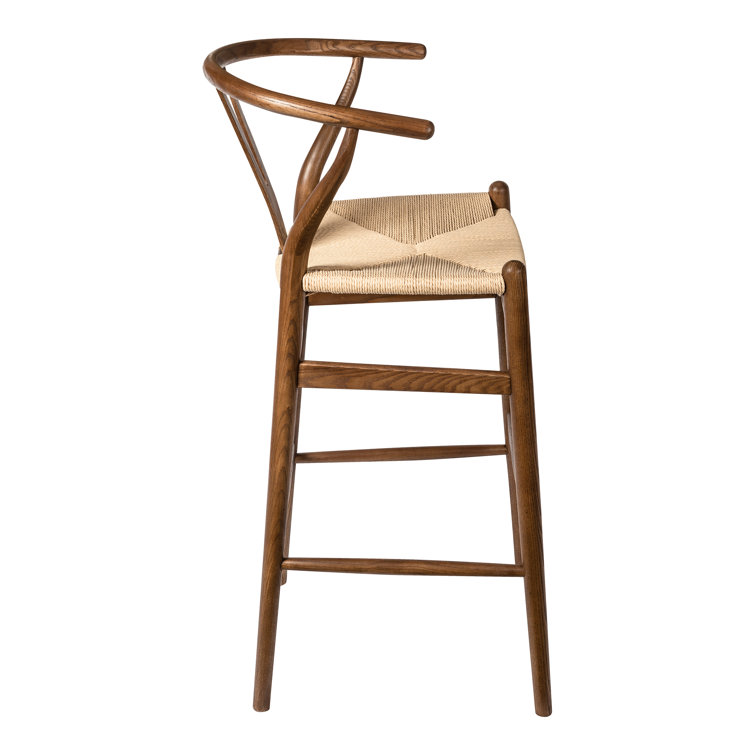 Walnut and Natural Woven Seat Counter Stool