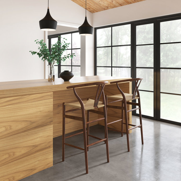 Walnut and Natural Woven Seat Counter Stool