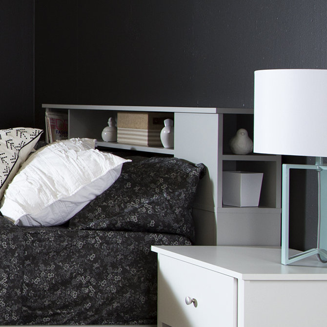Gray Full Wood Bookcase Headboard with Storage