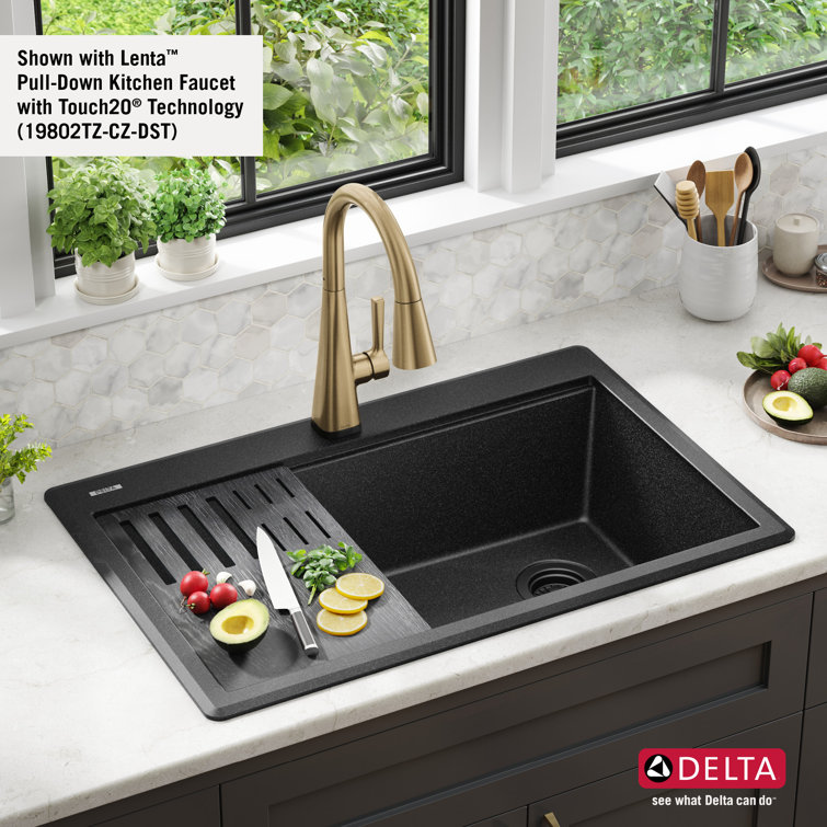 Metallic Black Granite Composite Single Bowl Workstation Sink