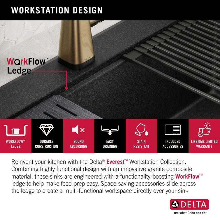 Metallic Black Granite Composite Single Bowl Workstation Sink