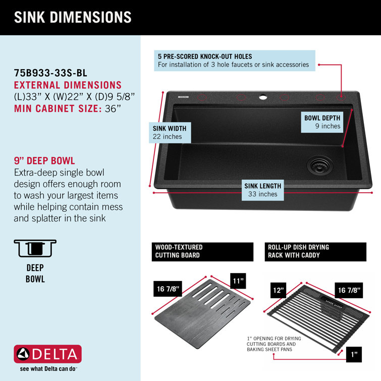 Metallic Black Granite Composite Single Bowl Workstation Sink