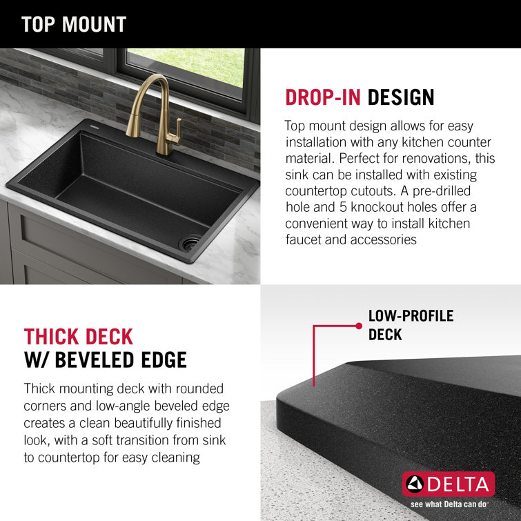 Metallic Black Granite Composite Single Bowl Workstation Sink