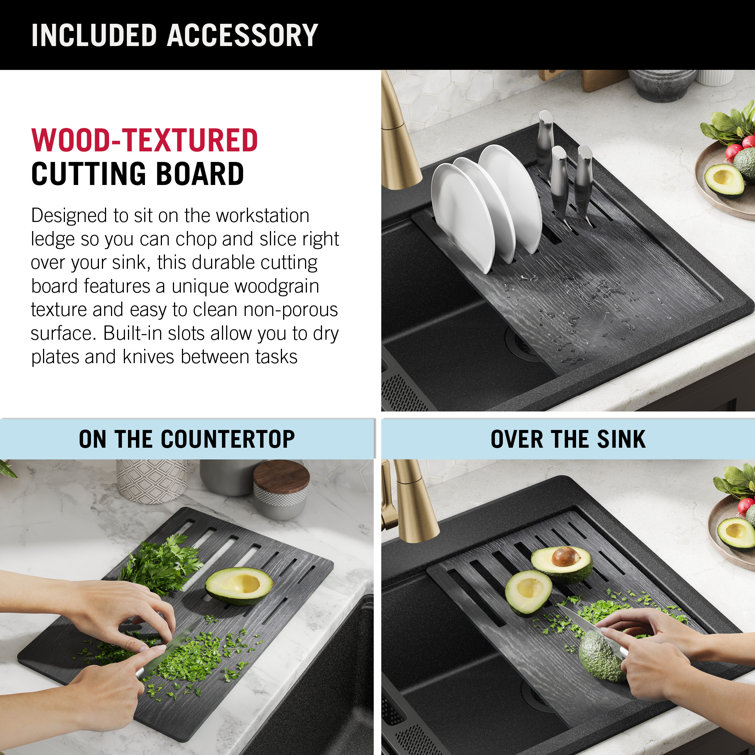 Metallic Black Granite Composite Single Bowl Workstation Sink