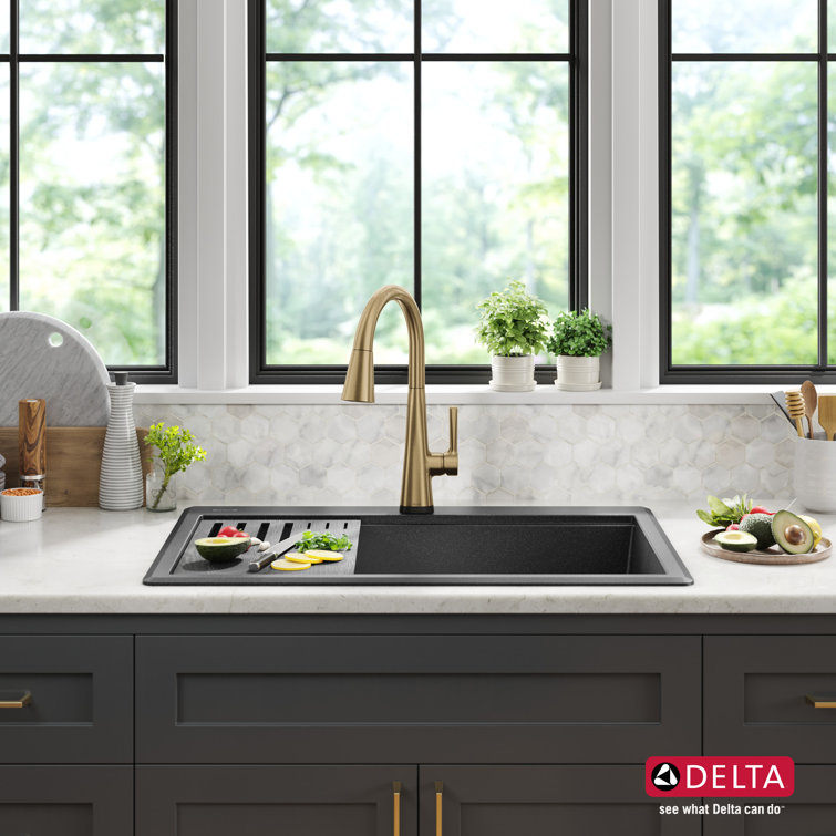 Metallic Black Granite Composite Single Bowl Workstation Sink