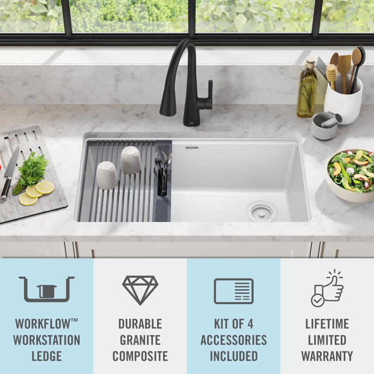 White Granite Composite Drop-in Workstation Kitchen Sink