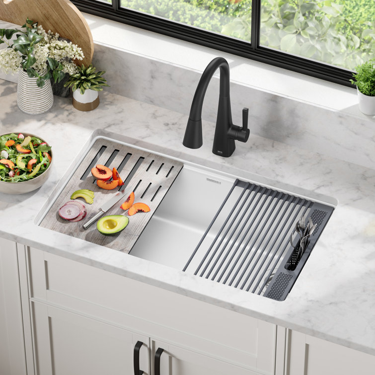 White Granite Composite Drop-in Workstation Kitchen Sink