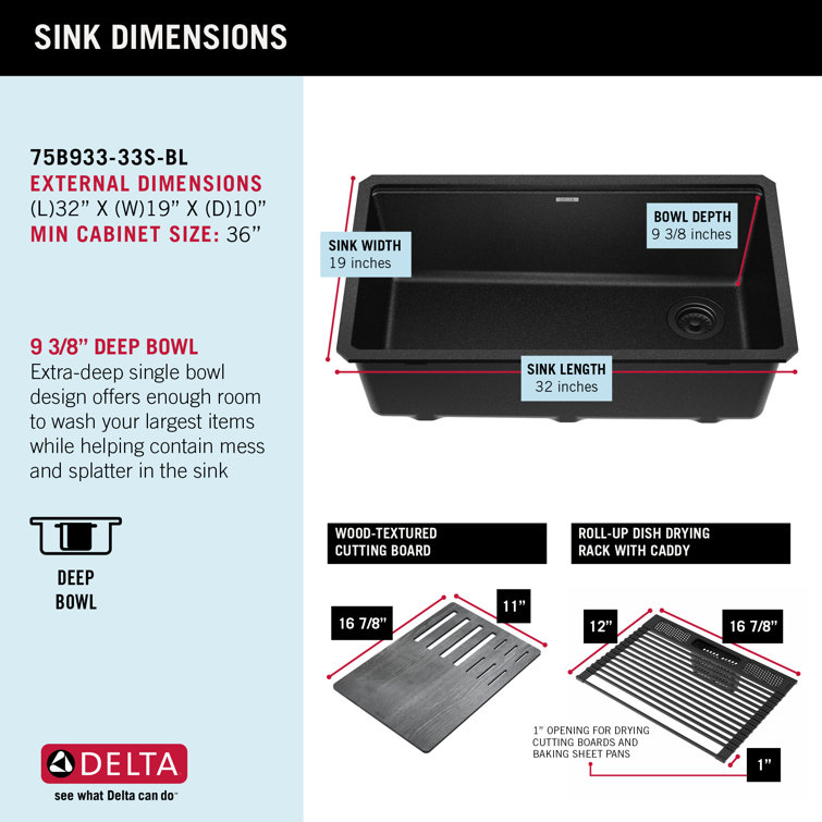Metallic Black Granite Composite Single Bowl Workstation Sink with Drainboard