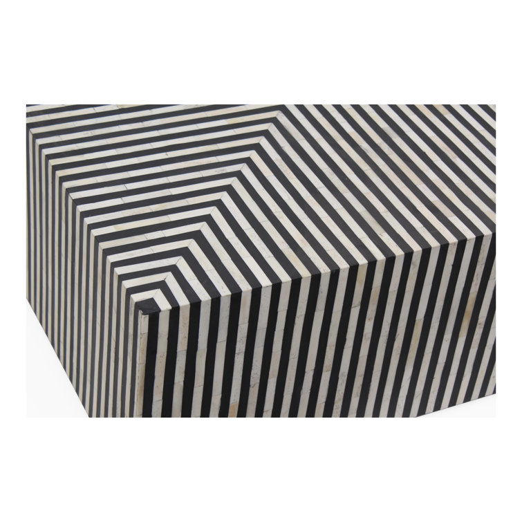 Square Black and White Bone Inlay Resin Coffee Table
