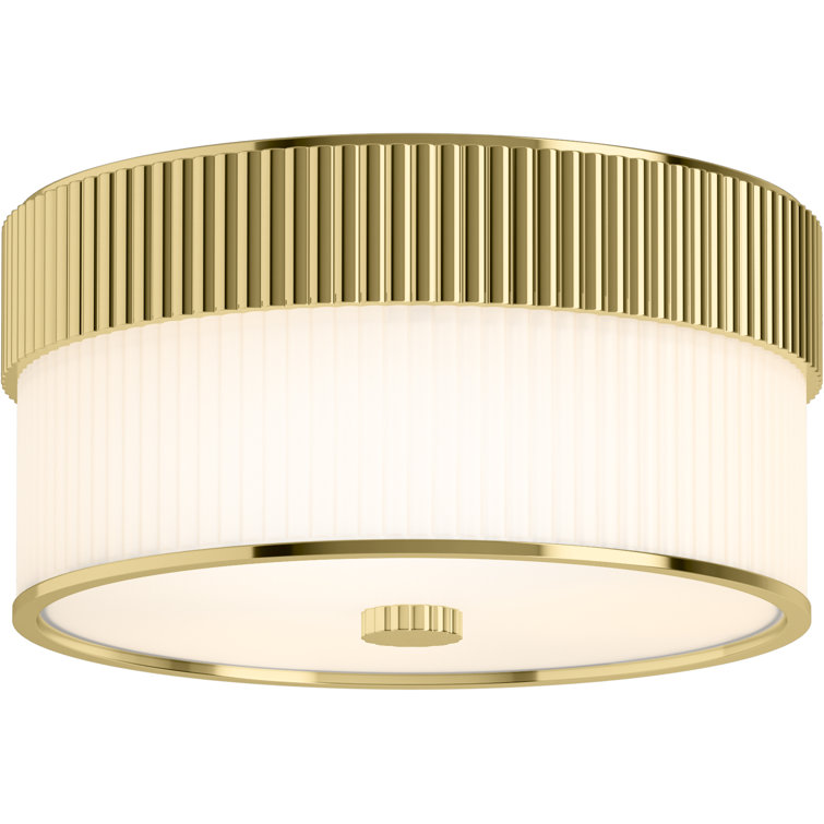 Tresdoux Polished Brass and Matte Glass 16" Drum Flush-Mount Light