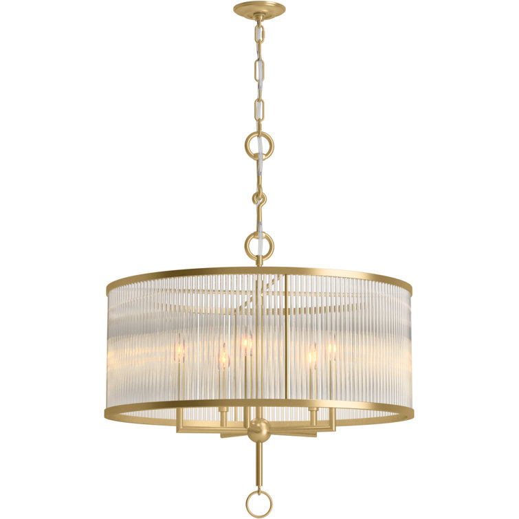 Brushed Brass 29" Drum 5-Light Chandelier