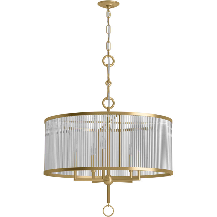 Brushed Brass 29" Drum 5-Light Chandelier