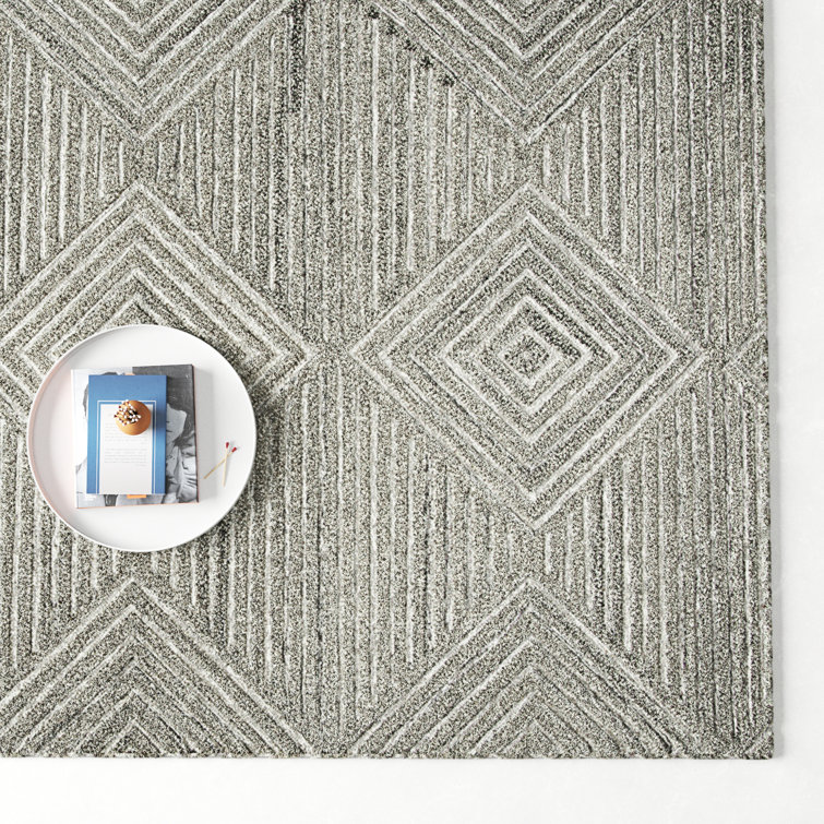 Gray Geometric Handwoven Wool Area Rug, 3' x 5'