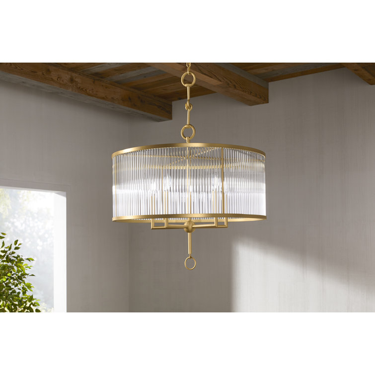 Brushed Brass 29" Drum 5-Light Chandelier