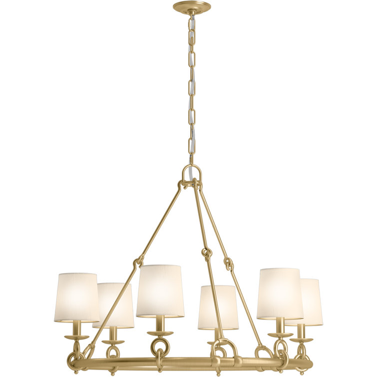 Terret Equestrian-Inspired 35.75" Brushed Moderne Brass Six-Light Chandelier