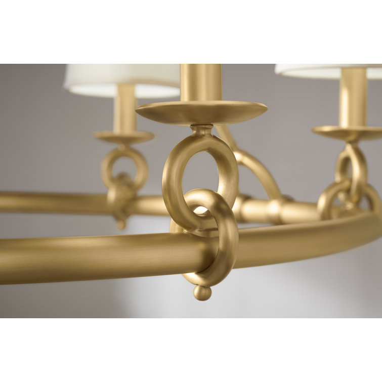 Terret Equestrian-Inspired 35.75" Brushed Moderne Brass Six-Light Chandelier