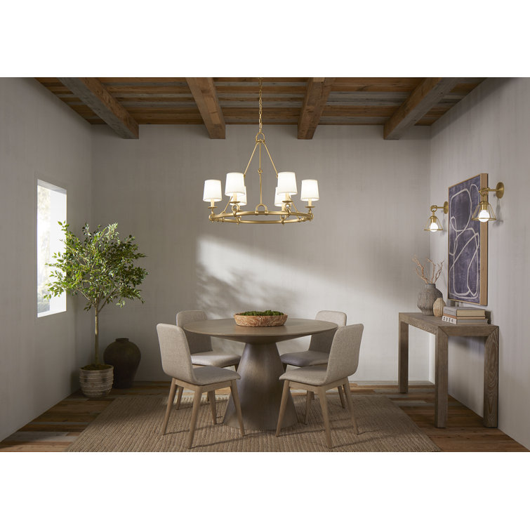 Terret Equestrian-Inspired 35.75" Brushed Moderne Brass Six-Light Chandelier