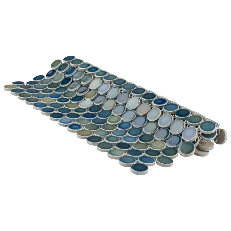 Light Blue and Green Porcelain Penny Round Mosaic Tile
