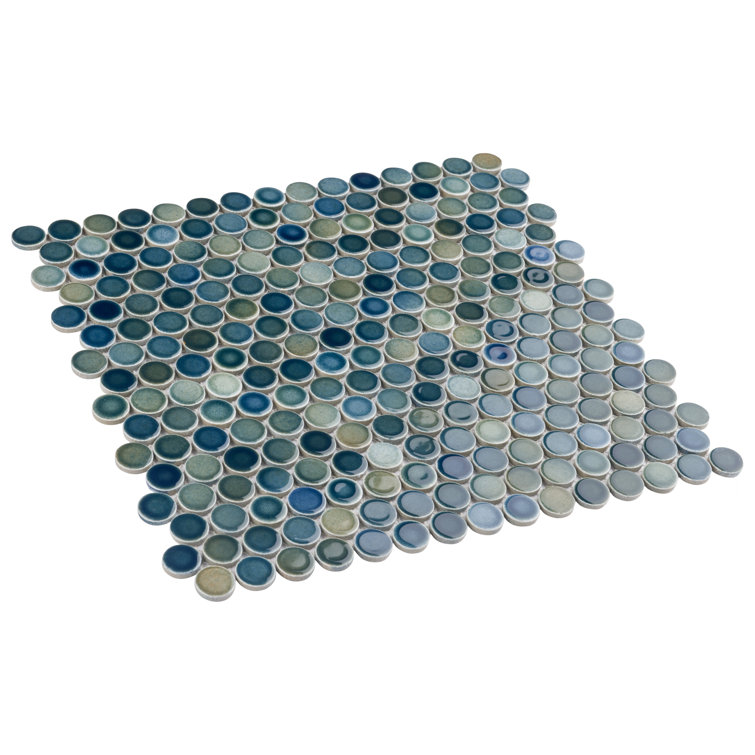Light Blue and Green Porcelain Penny Round Mosaic Tile