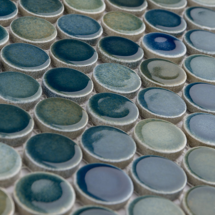 Light Blue and Green Porcelain Penny Round Mosaic Tile